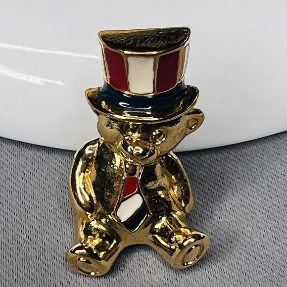 Vintage Avon Patriotic Red White  Blue Flag Teddy Bear Lapel Pin Small - Picture 4 of 7